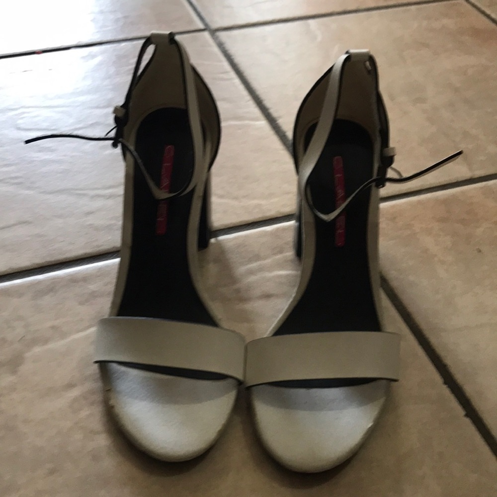 White Ankle Strap Chunky Heels